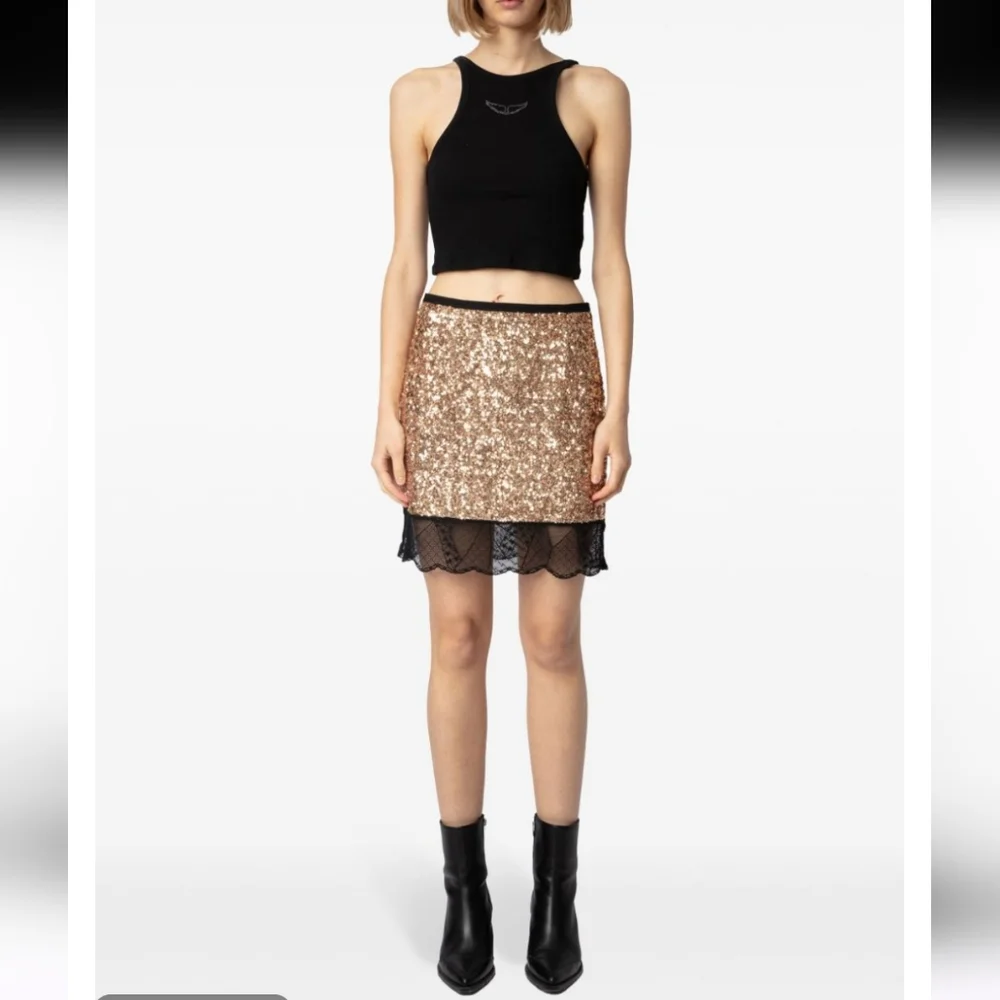 Zadig & Voltaire Justicias Gold Sequin Lace Skirt Size 34 - Picture 2 of 10